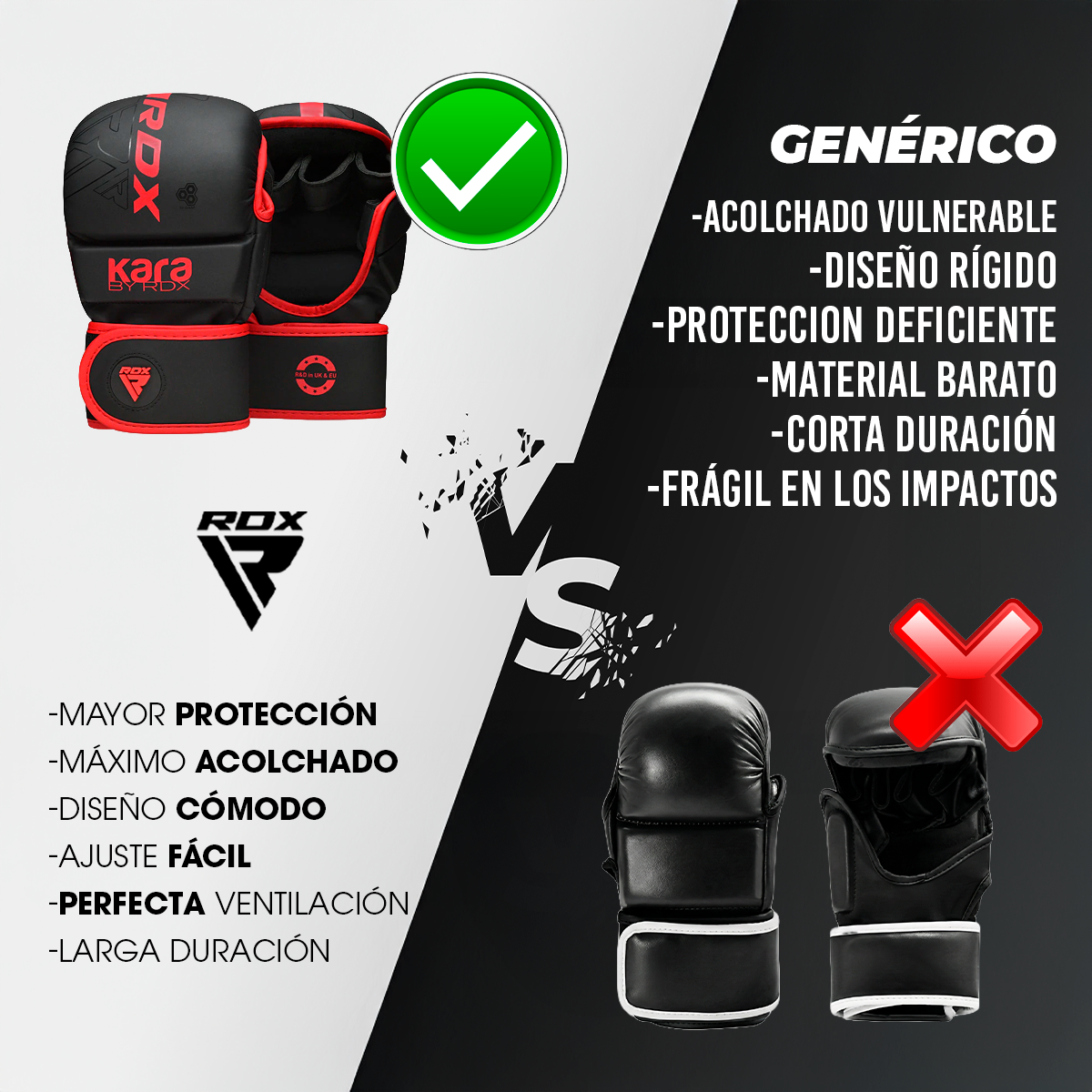 GUANTES PARA MMA TIPO CONCHA KARA