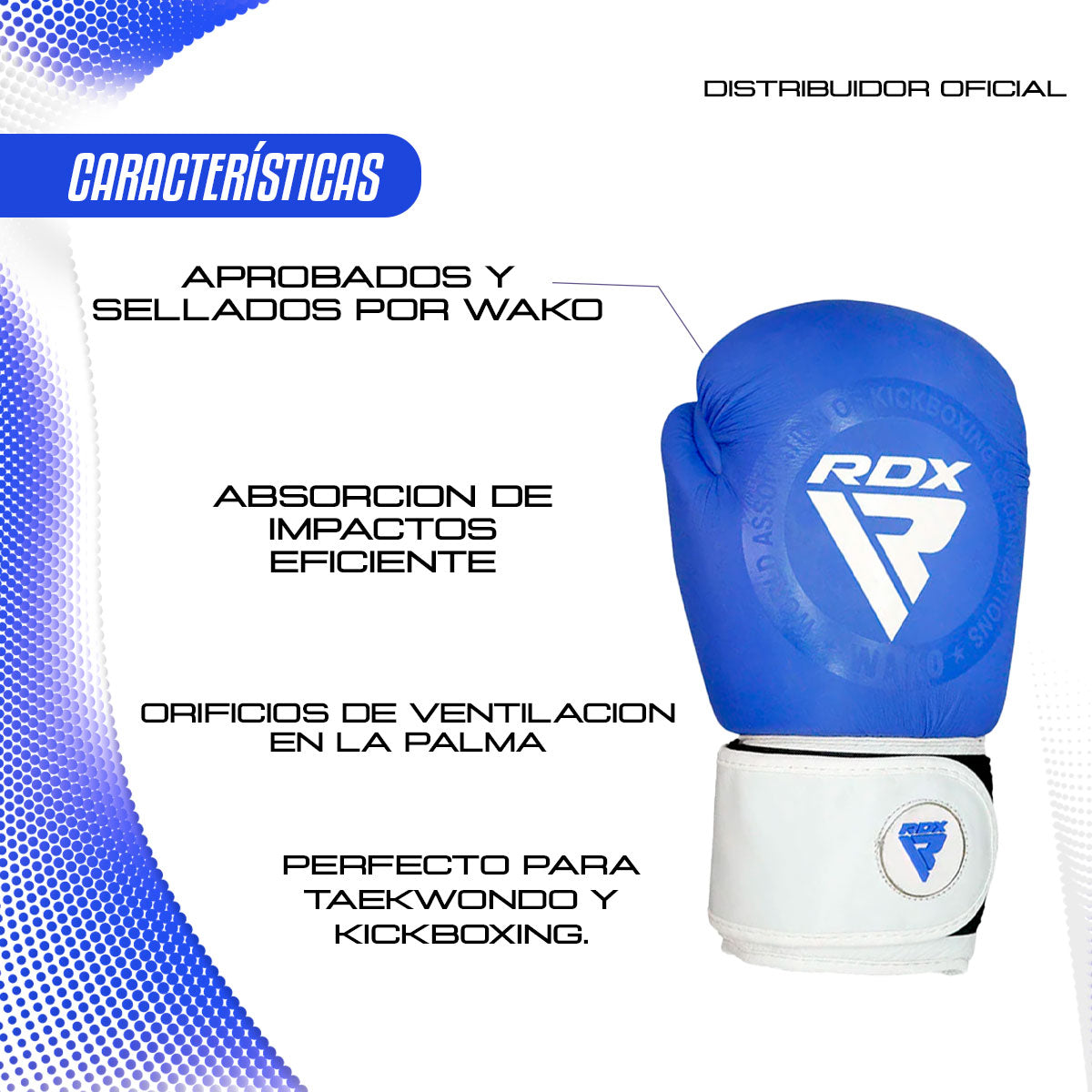 GUANTES RDX T1 WAKO AZUL – APROBADOS POR WAKO, PARA SPARRING Y ENTRENAMIENTO