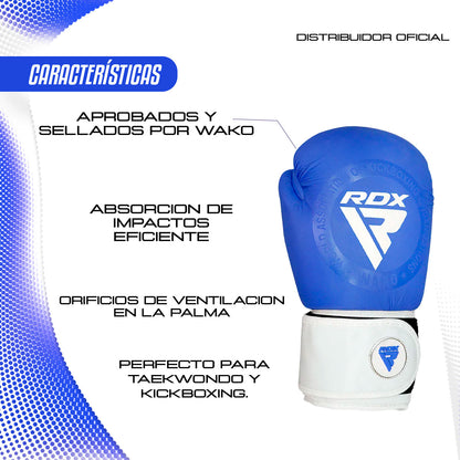 GUANTES RDX T1 WAKO AZUL – APROBADOS POR WAKO, PARA SPARRING Y ENTRENAMIENTO