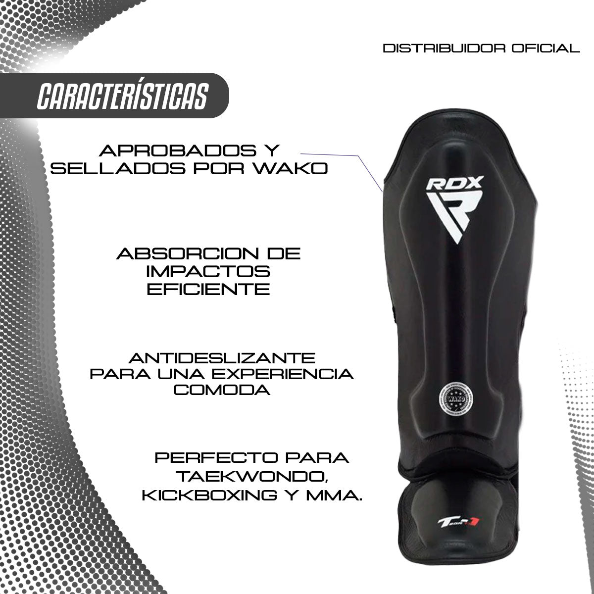 Espinilleras RDX WAKO T1 Black – Protección completa para espinilla y empeine