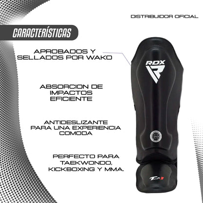 Espinilleras RDX WAKO T1 Black – Protección completa para espinilla y empeine