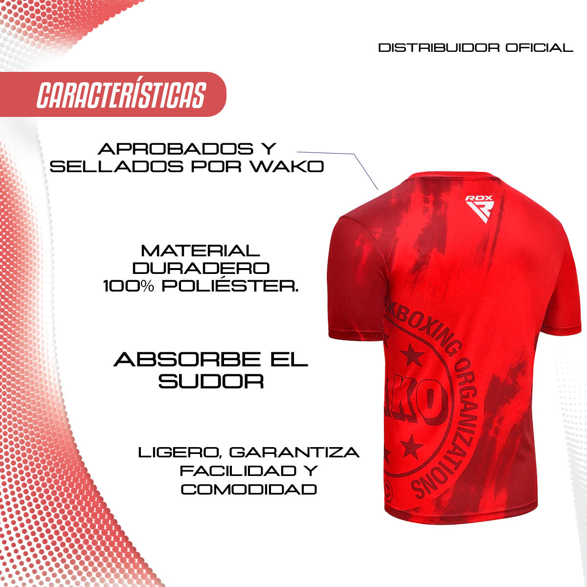 Playera deportiva WAKO T1 RDX – Certificada, Ligera y de Alto Rendimiento
